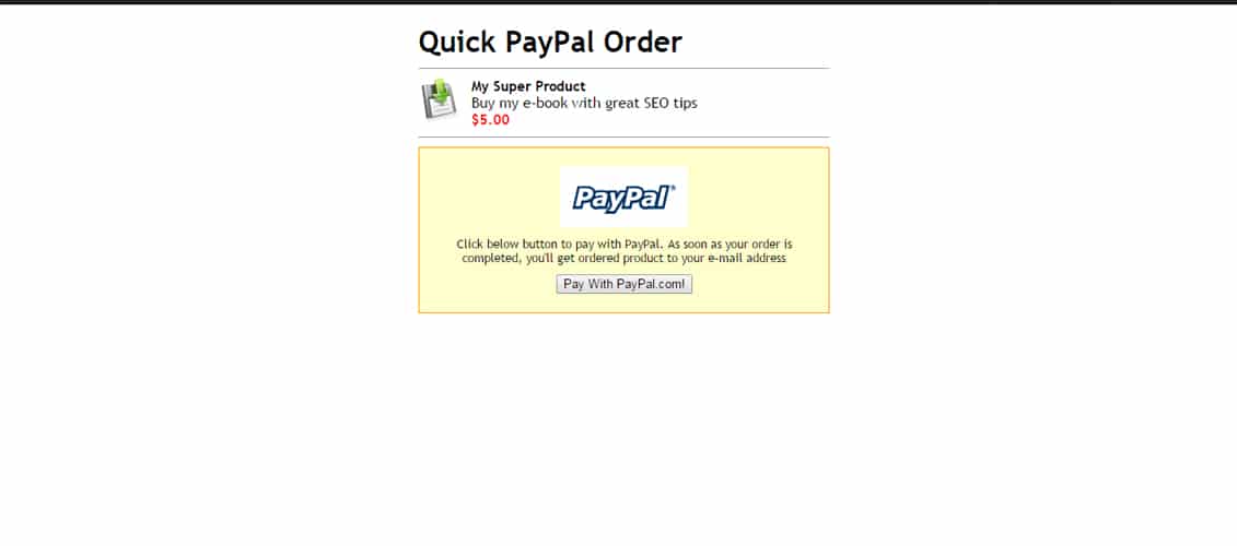 Quick PayPal Order for e-goods