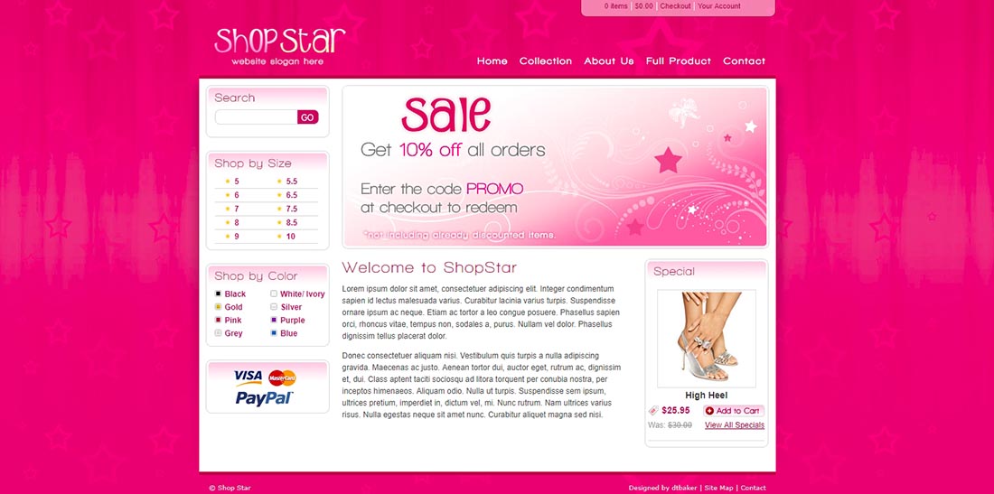 Shop Star - 2 Color HTML and PHP shopping cart website template
