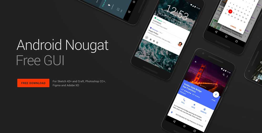 20 Android Nougat free UI kit for Sketch