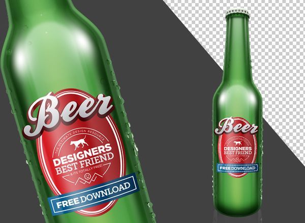 Botella de cerveza PSD (Photoshop) Plantilla de maqueta