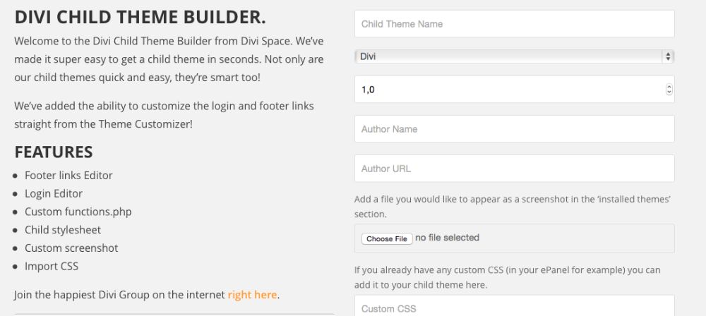 Using a Child theme builder