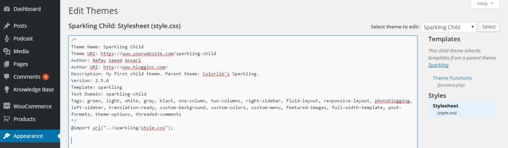 applying customizations in the child theme
