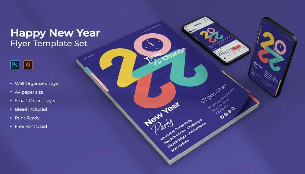 Stunning Social Media Creatives for wishing Happy New Year: New Year Designs in Blue Background