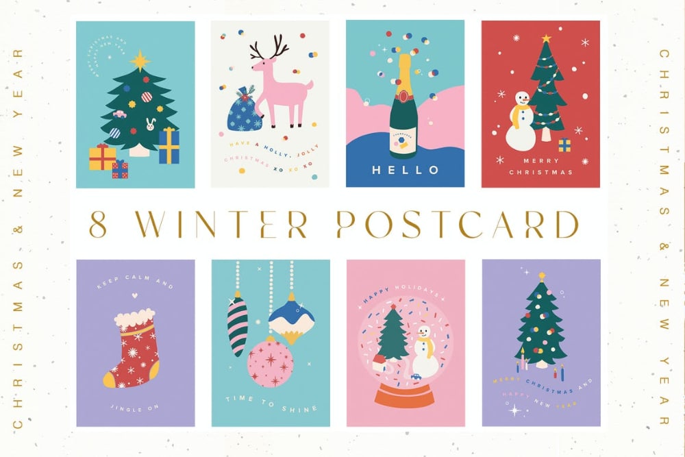 Creative Postcard Templates for the Holiday Season: Winter Christmas Postcard Set
