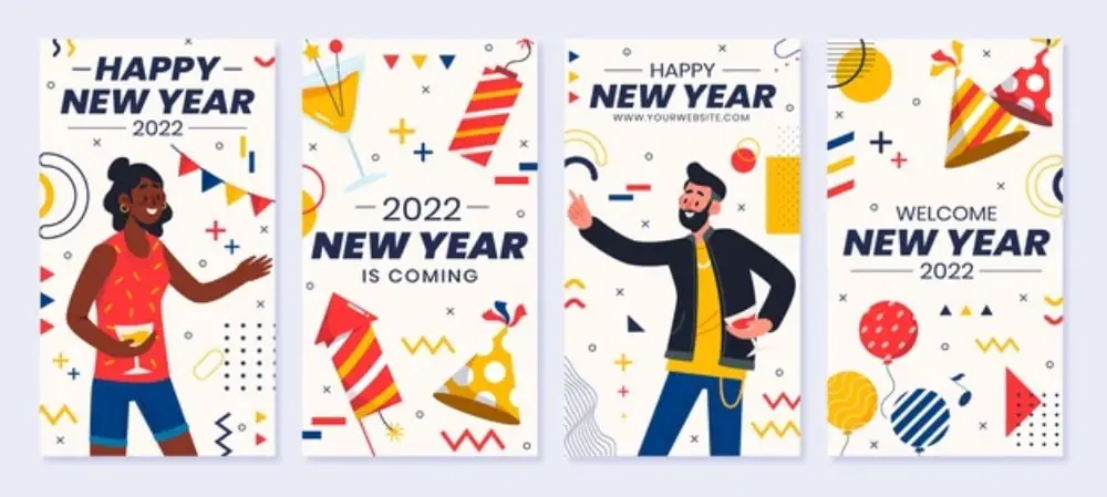 Stunning Social Media Creatives for wishing Happy New Year: New Year Instagram Stories With Hand Drawn Illustrations