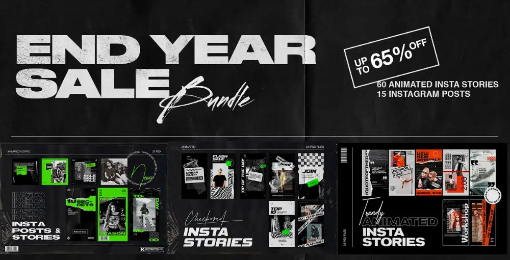 Stunning Social Media Creatives for wishing Happy New Year: End of Year Sale Instagram Bundle