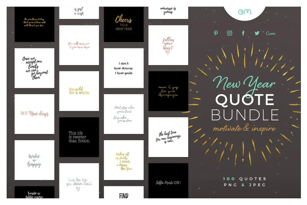 Stunning Social Media Creatives for wishing Happy New Year: New Year Inspirational Quote Post Bundle